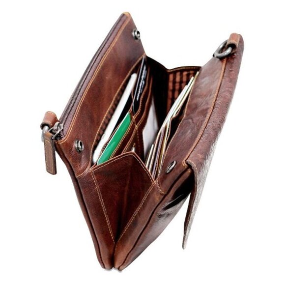 NWT Jack Georges Voyager Brown Floral Genuine Leather Wallet Purse Boho - Picture 2 of 9